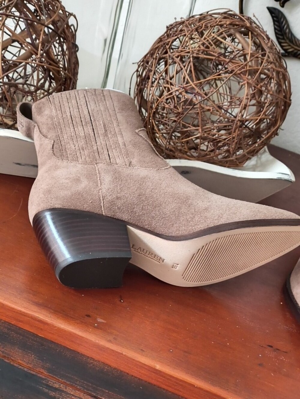 Lauren Ralph Lauren Suede Brown Ankle Booties - Picture 5 of 5